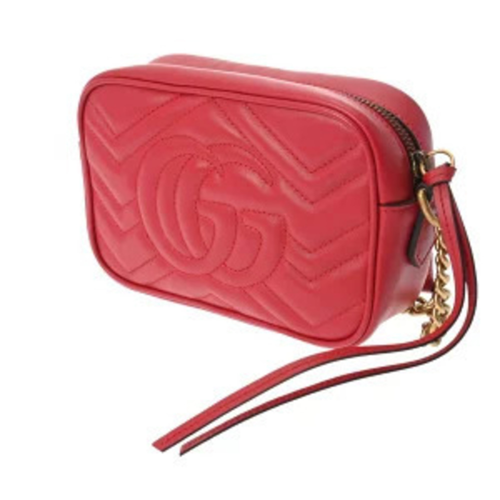 Gucci Chevron Shoulder Bag Red GG Marmont Leather Quilted